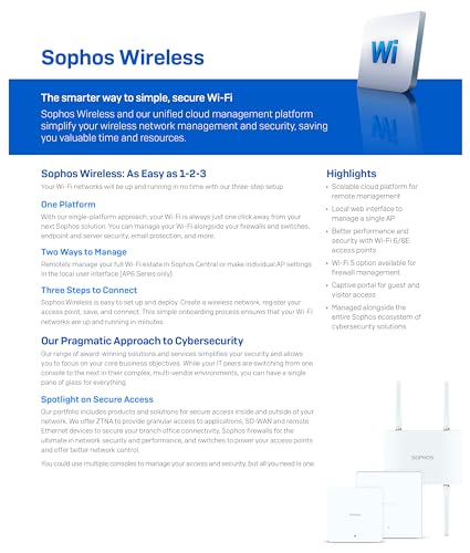 Image of Sophos AP6 420 Wi-Fi 6 Access Point (US) Plain, No Power Adapter /PoE Injector (AP420U00ZZPCNP)