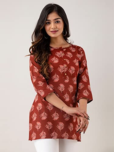 Image of feranoid Women Cotton Printed Straight Short Kurti