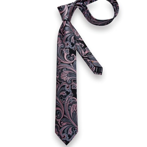 Image of DiBanGu Silk Floral Ties for Men Woven Paisley Necktie and Tie Clip Handkerchief Cufflinks Set for Party Wedding