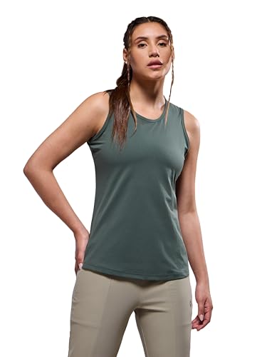 Image of TECHNOSPORT Women Solid Slim Fit Round Neck Tank Top with Cotflex for Gym, Sports and Regular Use