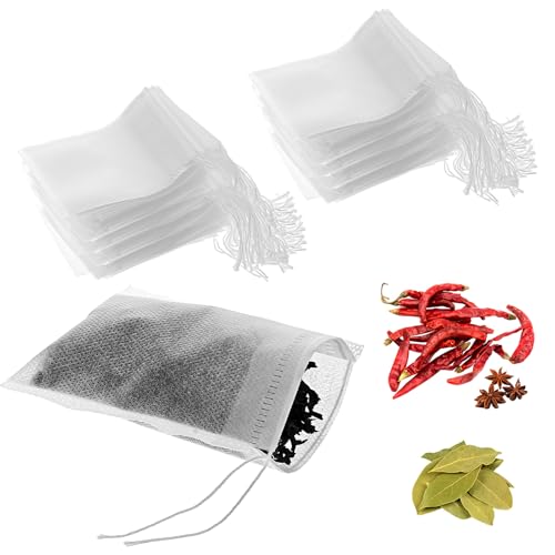 100 Stk Gewürzsäckchen Gewürzbeutel zum Mitkochen mit Kordelzug 8x10cm Umweltfreundlich Teebeutel Wiederverwendbar Baumwollsäckchen Teebeutel Zum Selbstbefüllen Duftbeutel Tee Kaffee Filter Gewürze