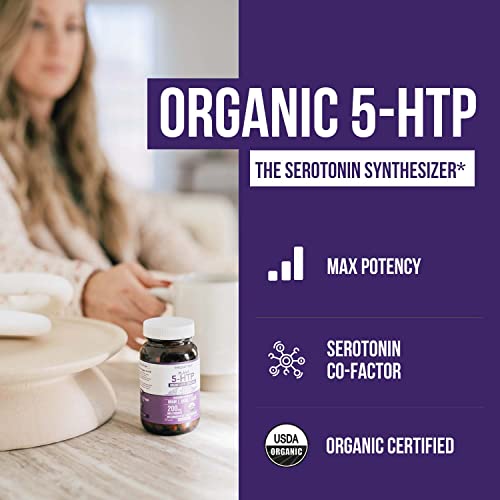 Organic 5-HTP - 200 mg | 99% 5HTP Concentration, Plus Cofactor Vitamin B6 & Lion’s Mane | Water Extracted from Organic Griffonia Seeds | Supports Mood, Cognition & Sleep (60 Capsules | 30 Servings) - Thumbnail 2