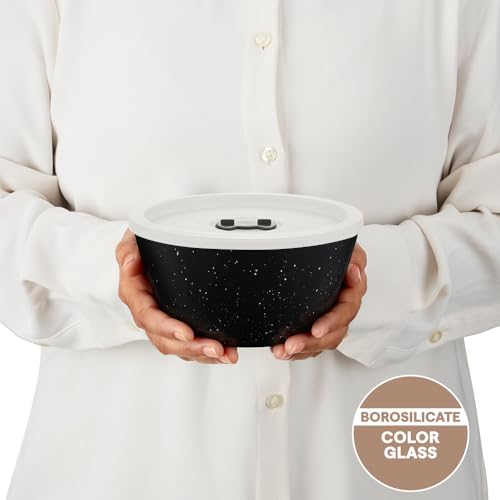 Image of Borosil 750ml Serving & Mixing Bowl with Lid | Made in India Borosilicate Glass Bowl for Kitchen & Dinning | Bowl for Mixing Dough, Salad, Batter | Microwave & Dishwasher Safe (Pebble Black)
