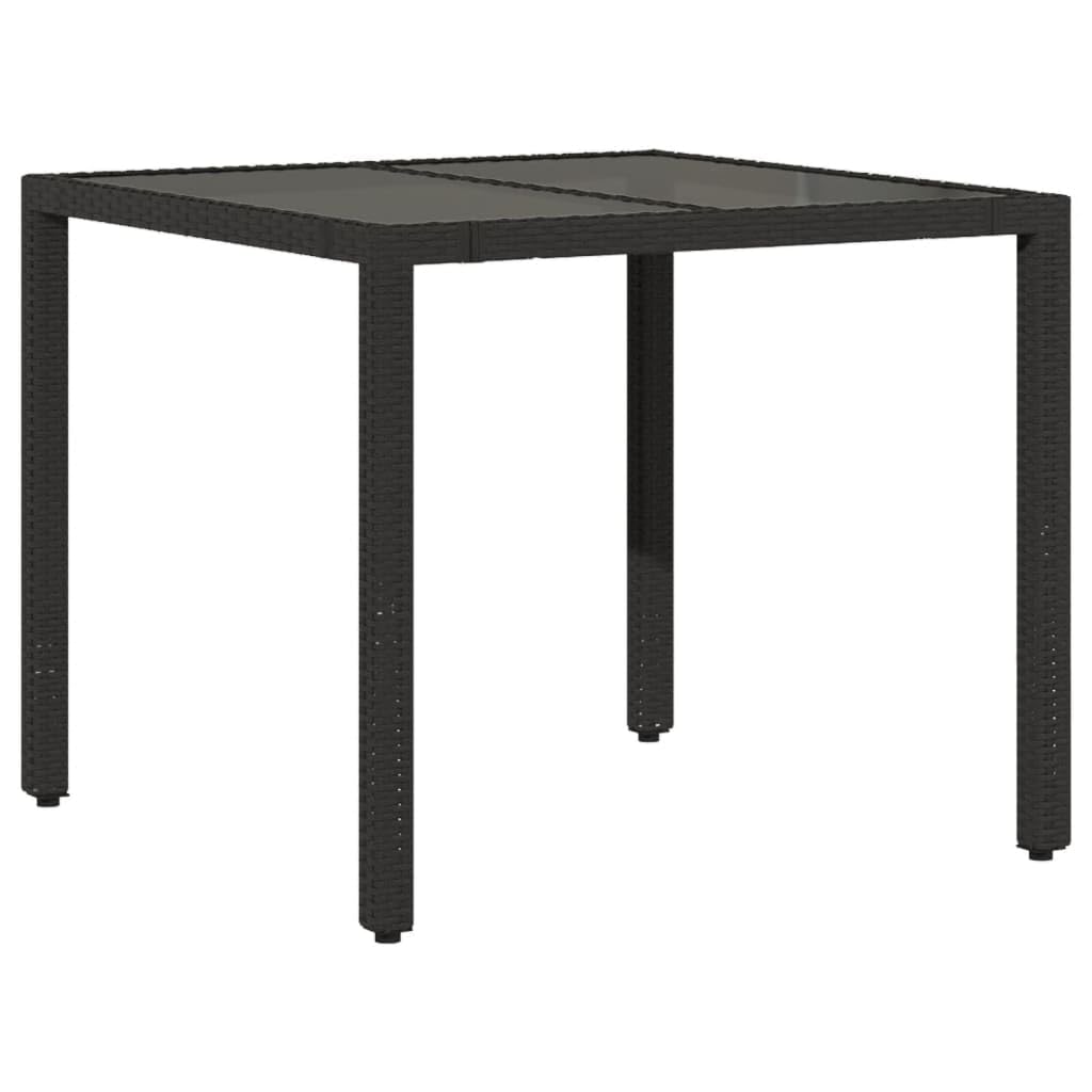 3-częściowy zestaw bistro z poduszkami, czarny polirattan, regulowany fotel relaksacyjny, szklany stół 90 x 90 cm, odporny na promieniowanie UV, do ogrodu, na balkon, taras