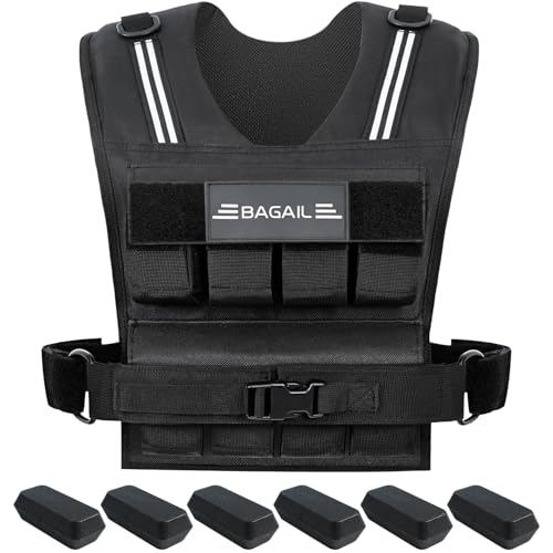 BAGAIL Gewichtsweste für Krafttraining, abnehmbare Eisenplatten, verstellbare Brustgröße, Hochleistungs-Fitnessweste für Mann und Frau, ideal für Fitness, Yoga und Aerobic-Übungen, Schwarz, 18.94kg