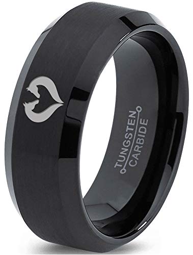 Horse Love Heart Shaped Equestrian Horses Ring - Tungsten Band 8mm - Men - Women - 18k Rose Gold Step Bevel Edge - Yellow - Grey - Blue - Black - Brushed - Polished - Wedding - Gift Dome Flat Cut