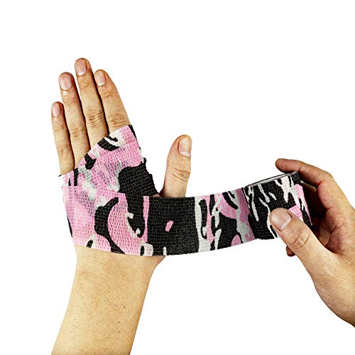 FRESINIDER 9 Rolls Self Adhesive Wrap Athletic Tape Gauze, Breathable Elastic Cohesive Bandage for Sports Injury & Pet (7 Pcs 2\" x 5 Yards + 2 Pcs 1\" X 5 Yards) (Camouflage Pink)