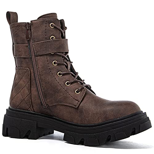 GLOBALWIN Women's Combat Boots Lace Up Brown Boots For Women Ankle Booties Comfortable Lug Sole Chunky Low Heel Size 9.5M - image 3