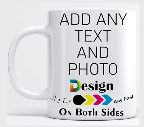 EKAM Personalised Mug Text Photo Printed Design Logo Customised Gift Cup Tea Coffee Mug for Any Occasion add Text, Logo, and Picture Design (11oz) Coffee Cup