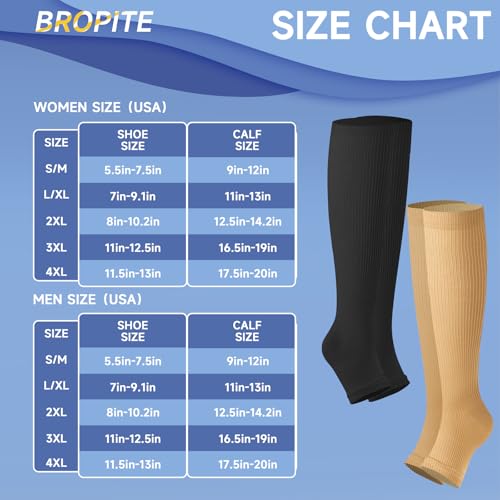 Image of bropite 3 Pairs Open Toe Compression Socks for Women, Support for Travel | Graduated 15-20 mmHg compression circulation,reduces swelling.3 pairs open toe design for travel,nurses,pregnancy comfort
