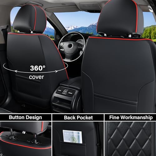 Image of Coverado Seat Covers, Car Seat Covers Front Seats, Black Red Line Car Seat Cover, Luxury Faux Leather Front Seat Covers, Seat Cushion, Waterproof Automotive Seat Covers Universal Fit Most Cars