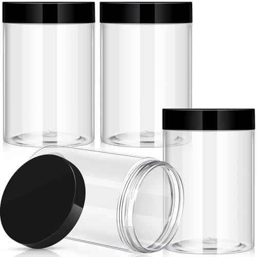 Image of Patelai 4 Pcs Plastic Jars Wide Mouth with Lids,27 Ounce,Black | Travel Size for Creams Oils, Clear Round Storage Cosmetics Containers, Leak Proof Screw on Lids for Makeup Beauty DIY