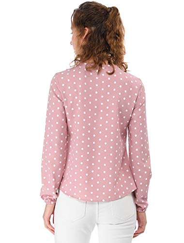 Allegra K Women's Ruffle Neck Long Sleeve Vintage Polka Dots Tunics Blouse Shirt M Pink