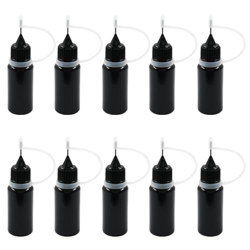 Piutouyar 10ml Black Precision Tip Applicator Bottles 10 Pcs Fine Tip Metal Needle Squeeze Bottles for DIY Crafts Acrylic Painting