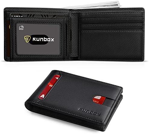 Runbox Mens Slim Wallet with Money Clip RFID Blocking Front Pocket Bifold Minimalist Credit Card Holder for Men with Gift Box