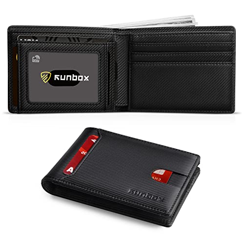 RUNBOX Top Layer Genuine Cowhide Leather Wallet for Men Slim Mens Wallet-Money Clip RFID Wallet-Gift Box, 1.