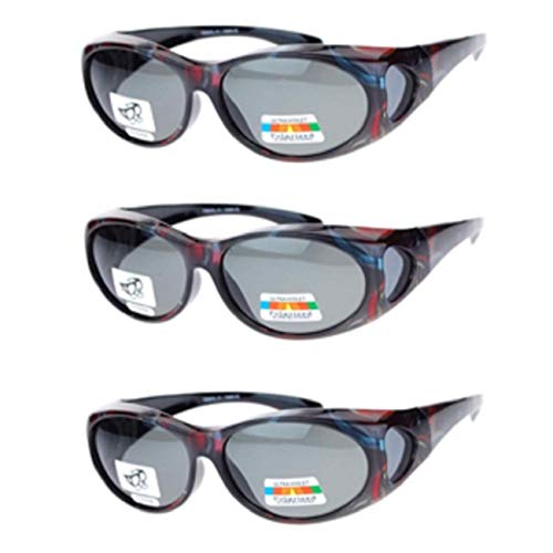 Fit Over Reading Glasses Wear Over Readers Cocoon Cover Lens Sunglasses - 3 pair included (Deep Red)
