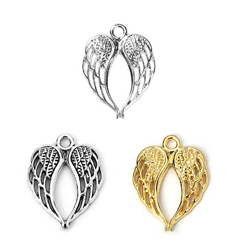 JGFinds Angel Wings Charm Pendants 150 Pack, 7/8 inch (17mm) Silver Tone, Antiqued and Gold Tone