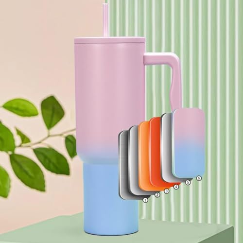 Image of Zephorus Personalized with Your Name, 1200ml Tumbler with Straw-Handle-Stainless Steel Double Wall Insulated Cup Leak-Proof Sipper Mug for Hot-Cold Drinks Coffee - Water Tumbler (Pink Blue Custom)