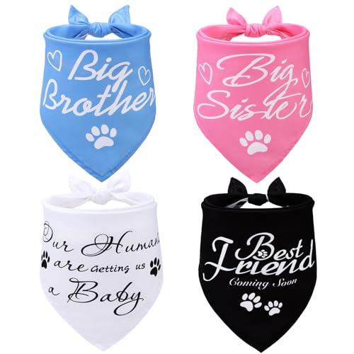 EXPAWLORER Dog Bandanas Baby Announcement - 4 Pack Big Sister Big Brother Dog Handkerchiefs Puppy Bandanas, Pregnancy Baby Security Pet Scarf for Small Medium Large Breeds