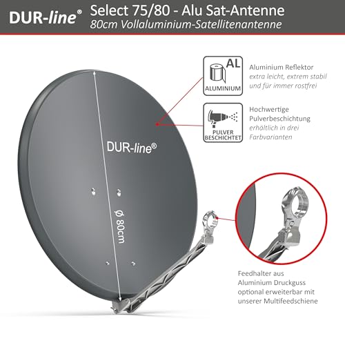 DUR-line 8 Teilnehmer Set - Qualitäts-Alu-Satelliten-Komplettanlage - Select 75cm/80cm...
