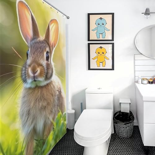 Rideau de douche lapin en polyester imperméable 152x183cm avec 12 crochets