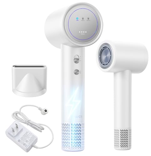YALICE Cordless Hair Dryer Rechargeable with Digital Screen 15000mAh Travel Hair Dryer with Magnetic Nozzle 4 Mode Portable Hair Blow Dryers for Women Kids Outdoor Camping Beaches White