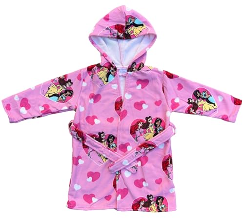 Peignoir de Bain Fille Disney Princesses en Microfibre 100% Polyester avec Capuche et Poches Séchage Rapide Idéal pour Salle de Bain Piscine Mer Fuchsia 7-8...