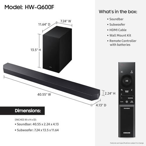 Image of Samsung Q-Series Soundbar HW Q600F 3.1.2 ch Subwoofer (2025 Model) SpaceFit Sound Pro, Q-Symphony, Adaptive Sound