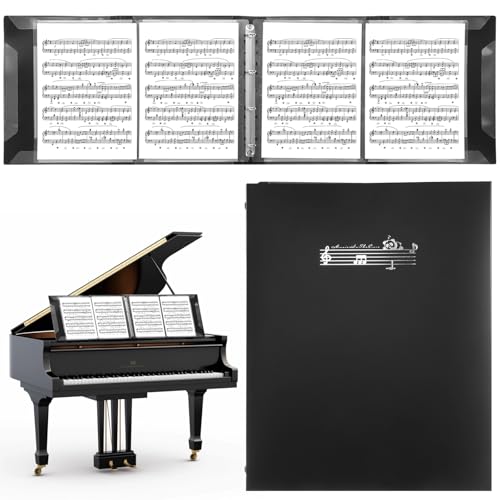 Sheet Music Folder, 4 Pages Expand Piano Sheet Music Binder, Hold 64 Pages A4-Size Sheets, Writable Choir Folder for Holding Sheet Music and Storing Files