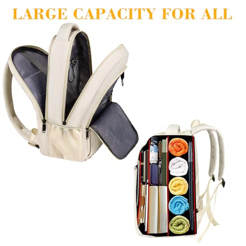 MATEIN Beige Laptop Backpack 15.6 Inch, Lightweight Sturdy Bag for College Supplies with USB Charging Port, Water Resistant Anti Theft Travel Computer Daypack Fashion Work Nurse Bag Gift for Women - Image 5