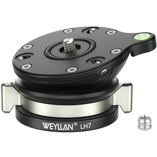 Leveling Head Tripod Leveling Base for Camera Tripod Leveler Aluminum Alloy Tripod Head Mount WEYLLAN LH7 Camera Head with 1/4 to 3/8 Screw Compatible with DSLR Cameras Max Load 10kg/22lbs
