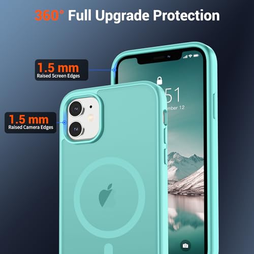 Image of SUPFINE Magnetic for iPhone 12 Mini Case & iPhone 13 Mini Case (Compatible with MagSafe) (Military Grade Drop Protection) Translucent Matte Shockproof Phone Cover,Blue Green