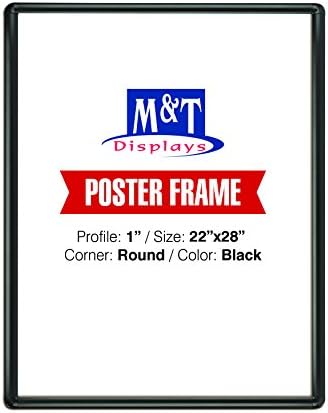 M&T Displays Snap Poster Frame 22x28 Inch Black 1" Aluminum Profile Front Loading Wall Mounting Photo Picture Document Certificate Sign Holder Round Corner Anti Glare Cover