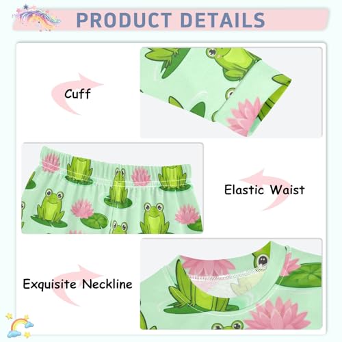 ODAWA Nightclothes 2 Piece Set Cute Cartoon Frogs Footless Matching Fall Pajamas 18M4