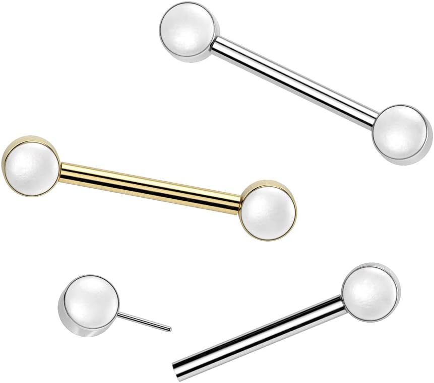 Pierced Owl 14GA ASTM F-136 Implant Grade Titanium Threadless Push-In Synthetic Pearl Nipple Barbells, Sold as a Pair