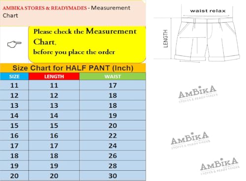 Image of AMBIKA STORES & READYMADES School Uniform - Pant for Boys, Cotton Shorts, Elastic Waist Half Pants, Regular Fit Sports Shorts