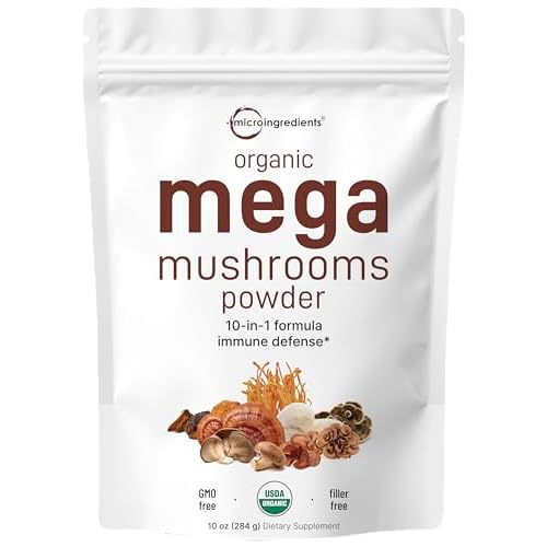 Organic Mega Mushroom Powder 10oz - 10-in-1 Immune Boost