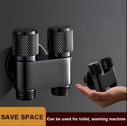 Image of 24x7 eMall 2 in 1 Angular Dual Double Angle Valve Black Dual Tap for Bathroom, Geyser | Luxury Series Two-Way Angle Valve | 2 in 1 Angle Valve for Bathroom | Two Way Tap Black Washing Machine.