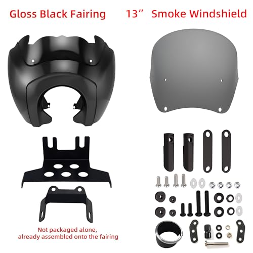 Image of FATECIM Motorcycle 5.75 inch Headlight Fairing with 13 inch Smoke Windshield Windscreen & Mounting Kit Headlight Extension Block For Harley Low Rider S FXLRS 2020 2021 2022 2023