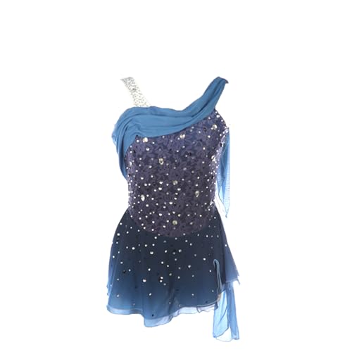 DIJITOO Vestido de patinação artística, fantasia de desempenho de competição de fita de strass de re