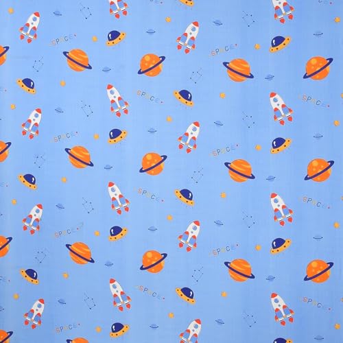 Image of RD FABS Glace Cotton Wrinkle Free Soft Hypoallergenic Single Bed Sheet with 1 Pillow Cover | Cartoon Printed Astronaut Design for Boys & Girls Room | 60x90 Inches | Blue | 144 TC