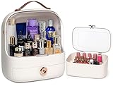 Haturi Make Up Organizers and Storage, Waterproof & Dustproof Skin Care Organizer with Lipstick Organizer, Cosmetic Display Cases with Lid & Drawer, Makeup Organizer for Vanity Dressing Bathroom-White