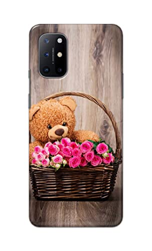 Image of PRINTFIDAA Roses and Teddy Bear in The Wicker Hard Back Cover for OnePlus 8T Back Cover -(P6) KAT1004