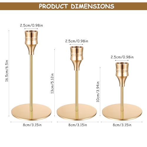 3 Pcs Bougeoir Doré, Bougeoirs Chandeliers Coniques, Bougeoirs Dorés en Métal pour Bougies Coniques, Décoration Intérieure, Centre de Table pour Mariage ou Réception (Style Cône Inversé) – Image 3