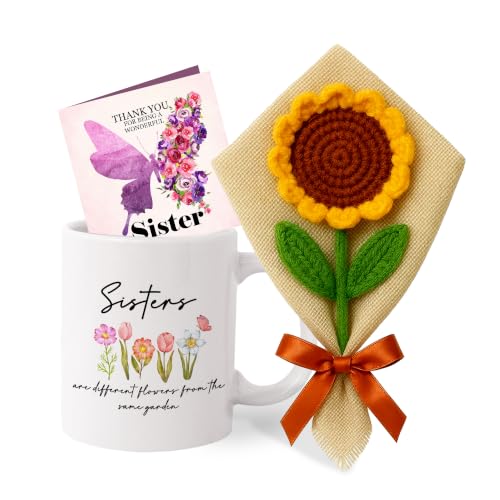 Image of TIED RIBBONS Rakhi Gift for Sister - Raksha Bandhan Return Gift for Girls Combo Gift Set - Artificial Crochet Flower Bouquet and Printed Coffee Mug (325ml) and Greeting Card - Rakhi Gifts for Sister
