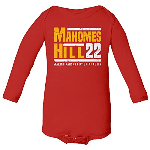 Baku Apparel Mahomes Tyreek Kansas City 2022 Little Infant Baby Long Sleeve Bodysuit (Red, NB)