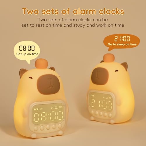 Image of Capybara Alarm Clock with Night Light for Kids, Cute Toddler Alarm Clocks for Bedrooms Ok to Wake Clocks for Girls and Boys, Silicone Animal Tabletop Lamp for Kid, RGB Color