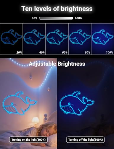 Image of Neon Sign for Bedroom Decor, Cute Blue Whale LED Neon Light Sign for Wall Decor USB Dimmable Light for Kids Bedroom, Fishing Store, Creative Spaces, Classroom, Aquarium Lovers(Blue Whale)