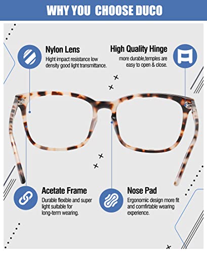 Image of DUCO Retro Square Blue Light Glasses For Men Blue Ray Blocking Glasses Computer Gaming Glasses Nylon Lens Acetate Frame Tortoise 8302